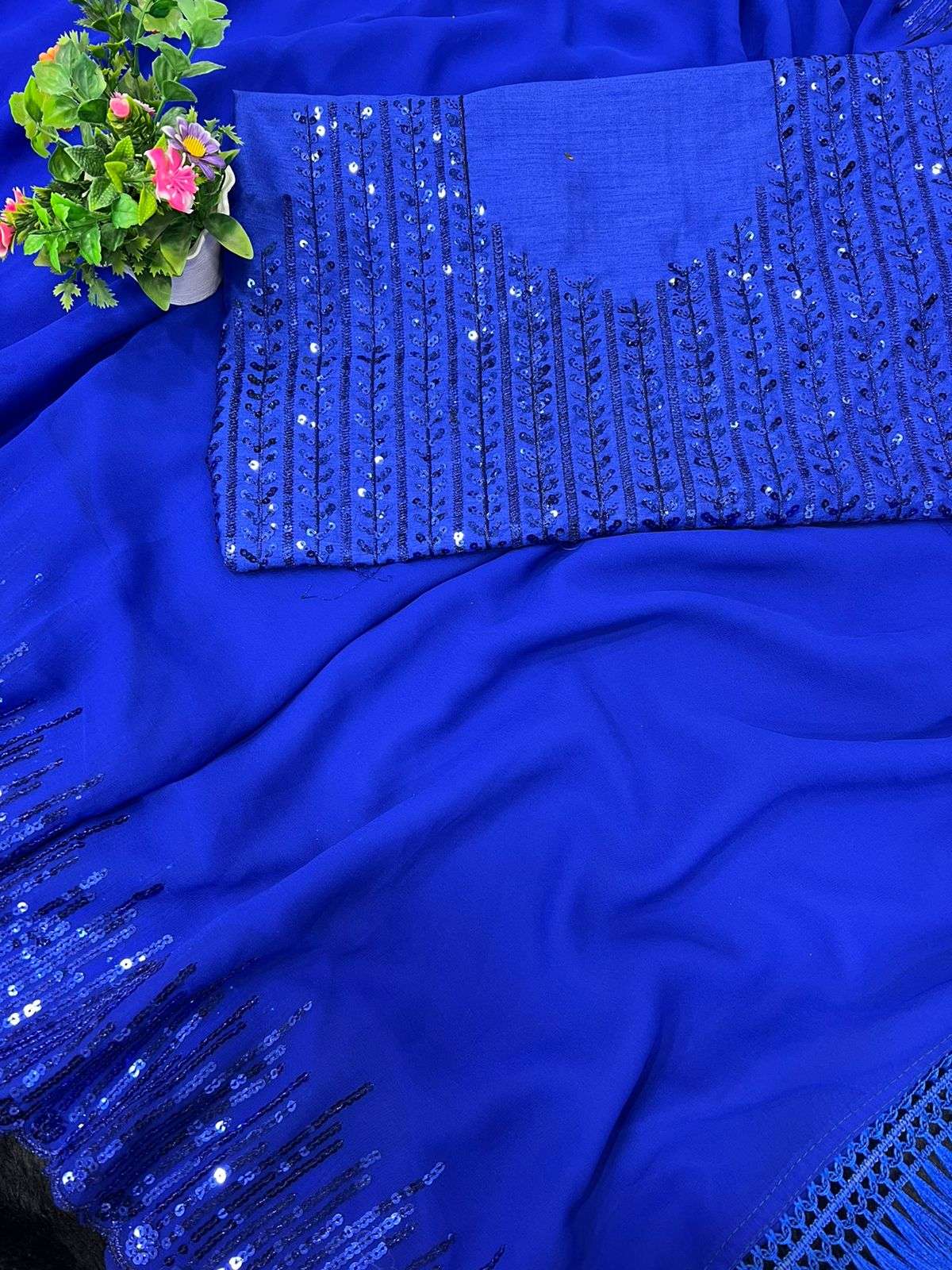 Royal blue color Georgette with  Sequence Work Party wear look designer saree collection at best rate